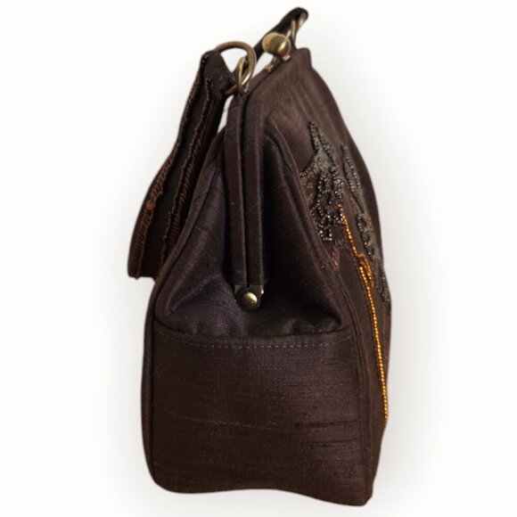 Vintage Talbots Brown Silk Floral Handbag - Picture 3 of 7